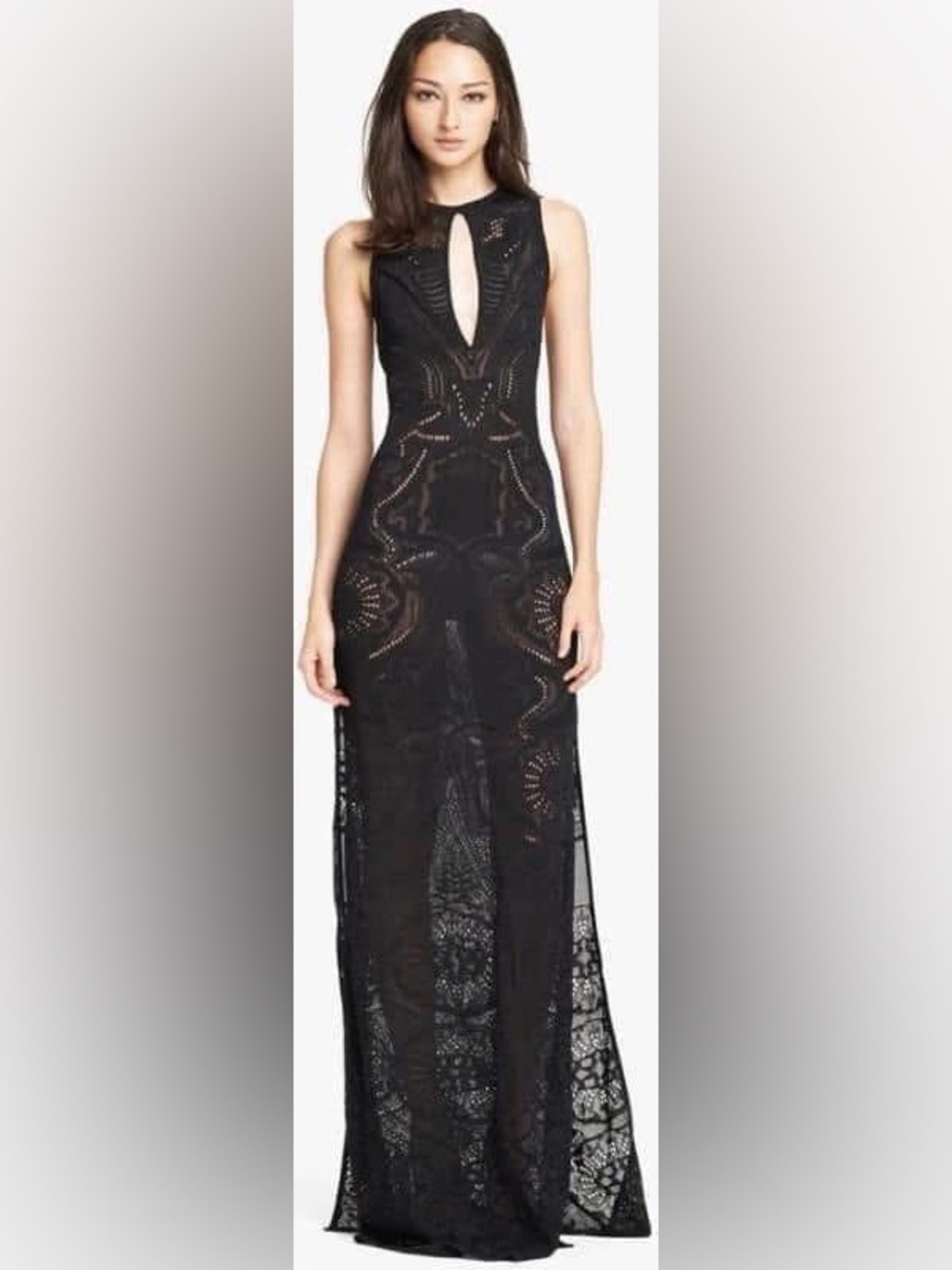 Roberto Cavalli Green Lace Maxi Dress with Cutout